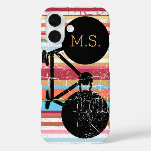 Cycle . black-bike & stripes personalised iPhone 16 case