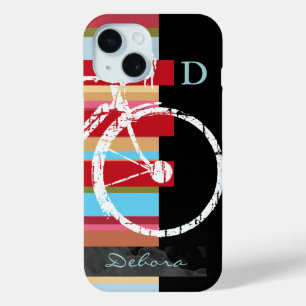 Cycle/cycling & stripes personalised iPhone 15 case