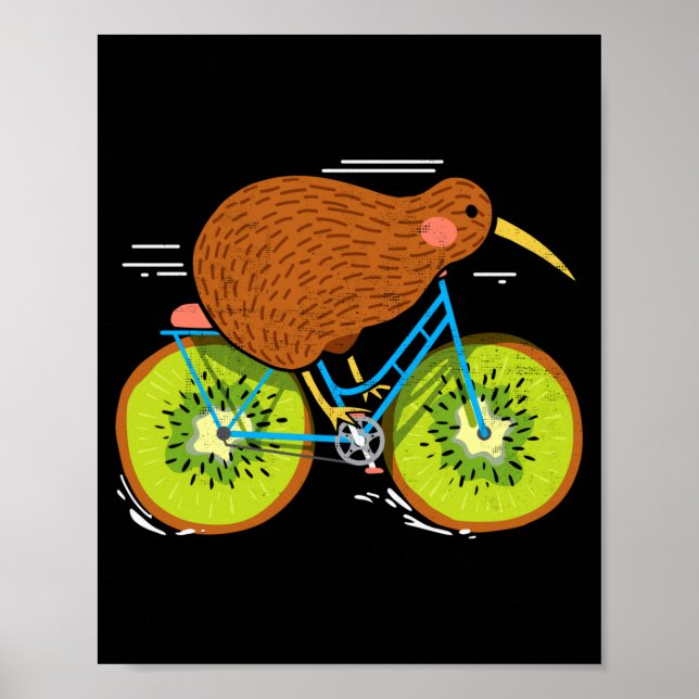 Cycle New Zealand Funny Kiwi On A Bicycle Design I Poster (Front)