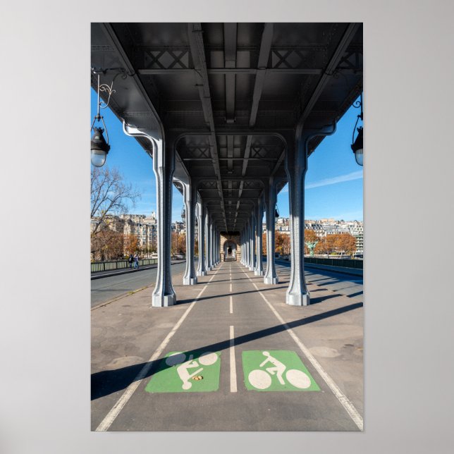Cycle Path on the pont Bir-Hakeim - Paris, France Poster (Front)