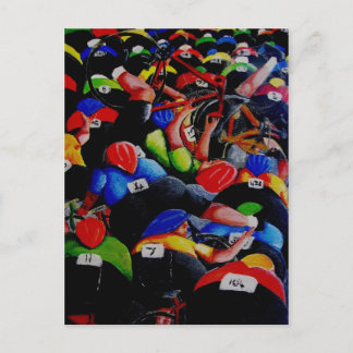 Cycle Race Crash postcard by Lyn Hurring