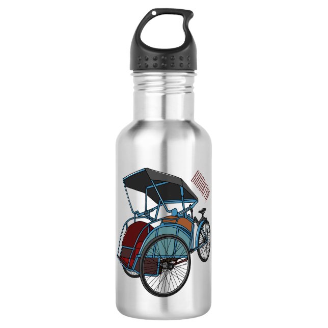 Cycle rickshaw cartoon illustration 532 ml water bottle (Front)