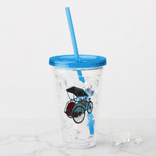 Cycle rickshaw cartoon illustration acrylic tumbler