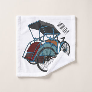 Cycle rickshaw cartoon illustration bath towel set
