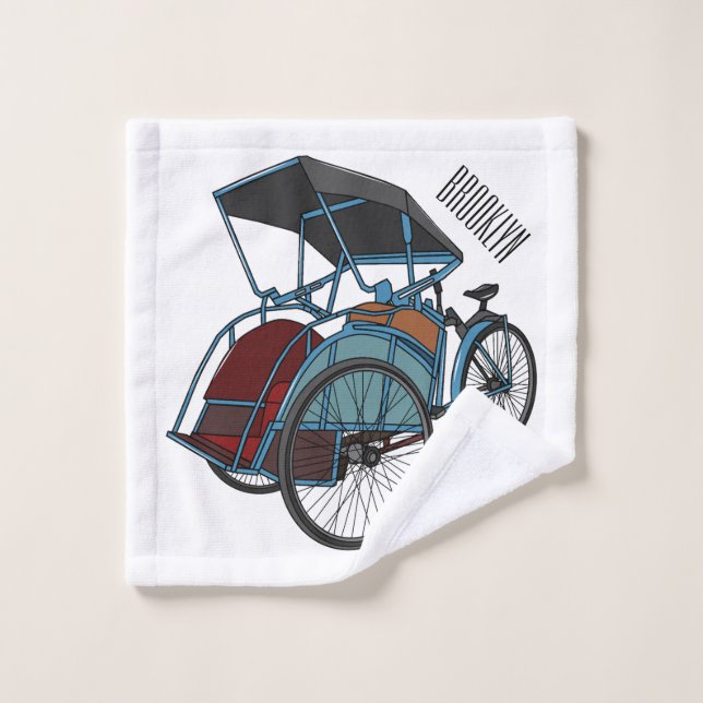 Cycle rickshaw cartoon illustration bath towel set (Wash Cloth)