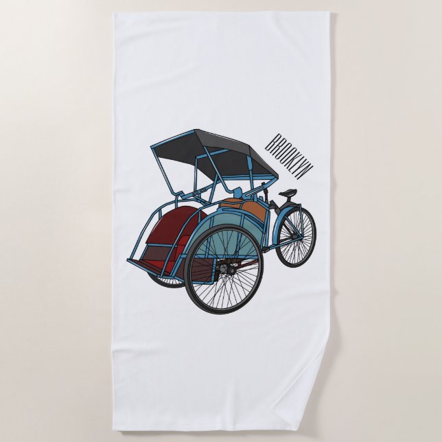 Cycle rickshaw cartoon illustration beach towel (Front)