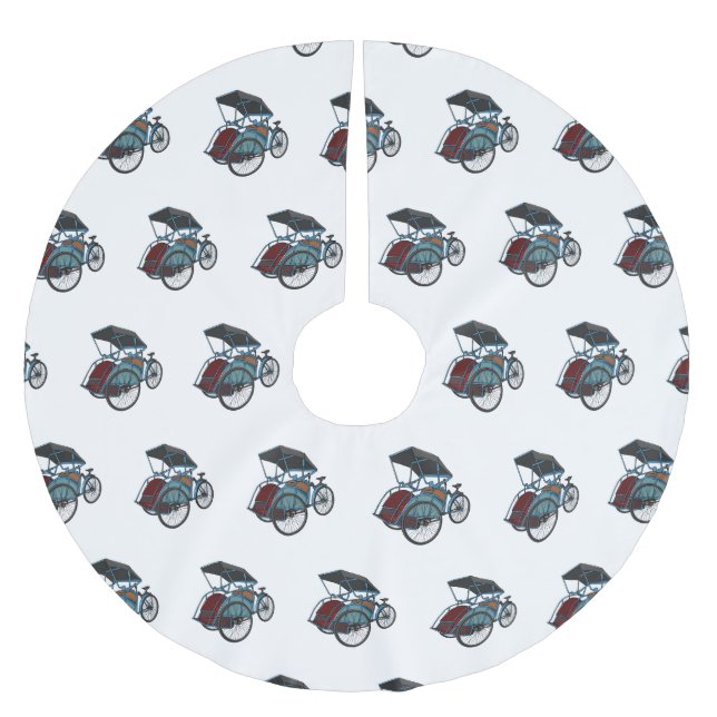 Cycle rickshaw cartoon illustration brushed polyester tree skirt (Front)