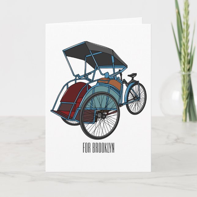 Cycle rickshaw cartoon illustration card (Front)