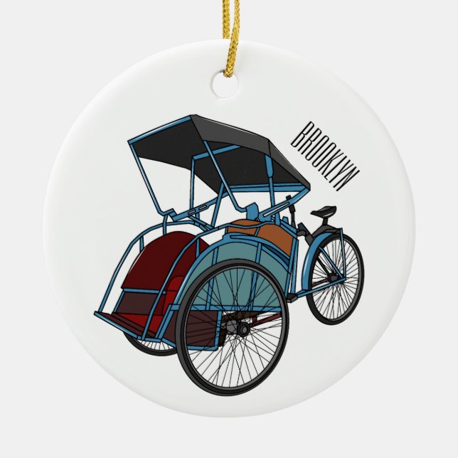 Cycle rickshaw cartoon illustration ceramic tree decoration (Front)