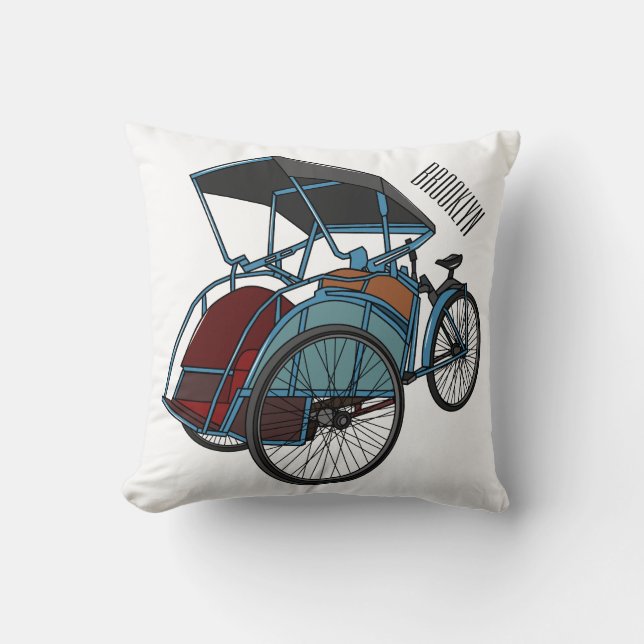 Cycle rickshaw cartoon illustration cushion (Front)