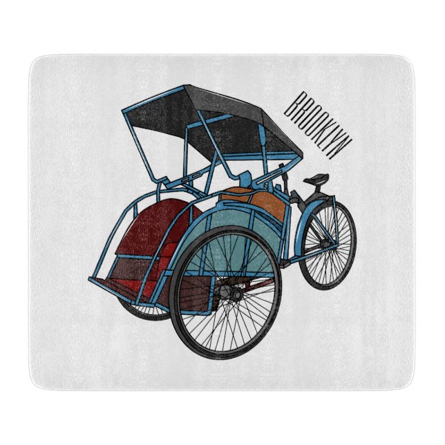 Cycle rickshaw cartoon illustration cutting board (Front)