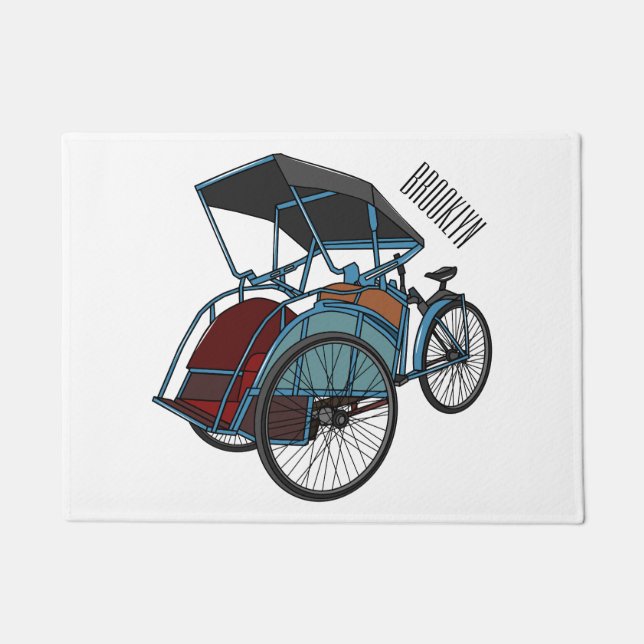 Cycle rickshaw cartoon illustration doormat (Front)