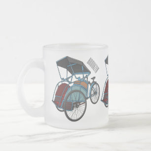 Cycle rickshaw cartoon illustration frosted glass coffee mug