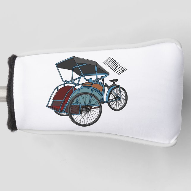 Cycle rickshaw cartoon illustration golf head cover (Front)