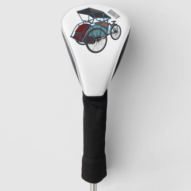 Cycle rickshaw cartoon illustration golf head cover (Front)