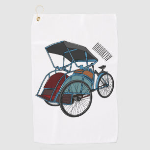 Cycle rickshaw cartoon illustration golf towel