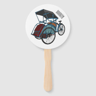 Cycle rickshaw cartoon illustration hand fan