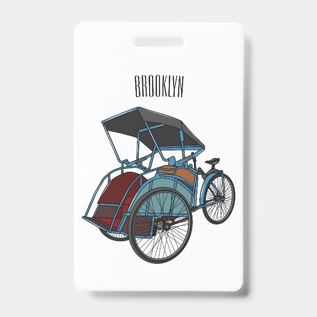 Cycle rickshaw cartoon illustration ID badge (Front)