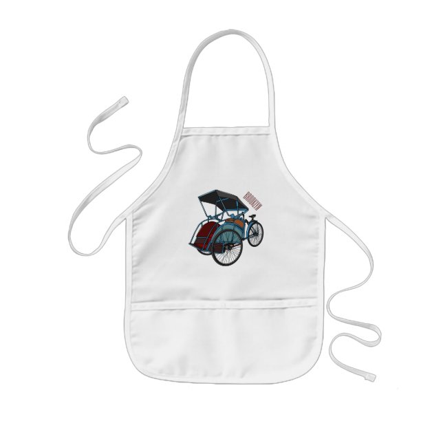 Cycle rickshaw cartoon illustration kids apron (Front)