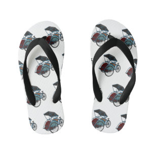 Cycle rickshaw cartoon illustration kid's flip flops