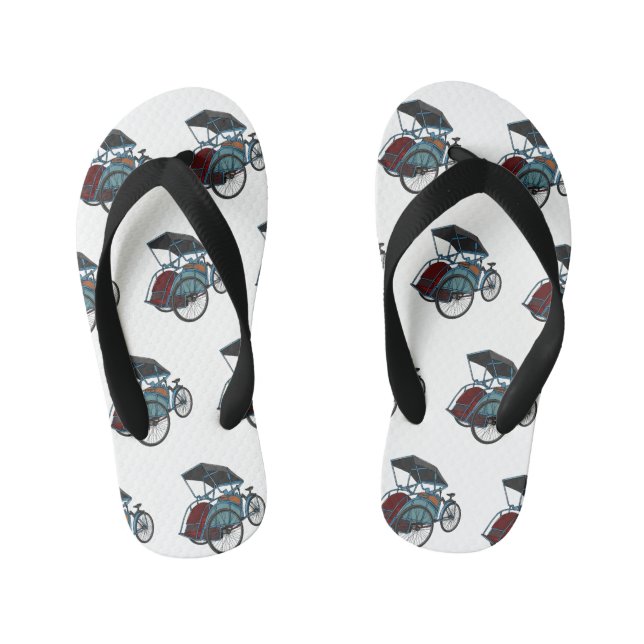 Cycle rickshaw cartoon illustration kid's flip flops (Footbed)
