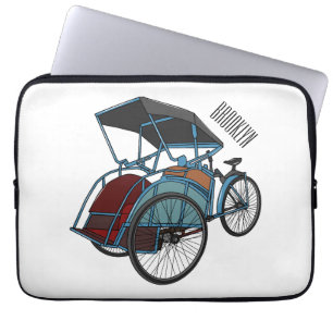 Cycle rickshaw cartoon illustration laptop sleeve