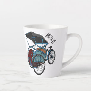 Cycle rickshaw cartoon illustration latte mug