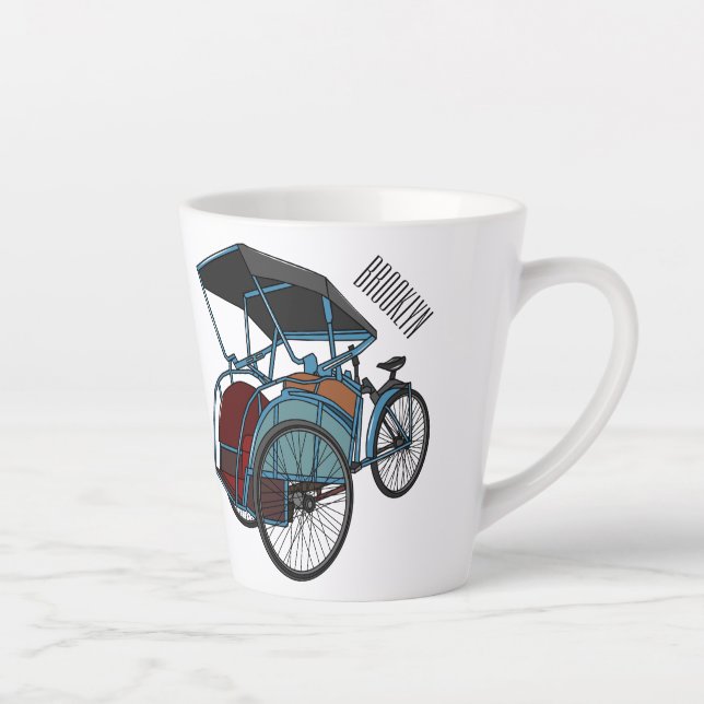 Cycle rickshaw cartoon illustration latte mug (Right)