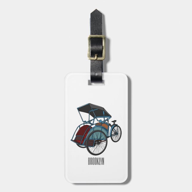 Cycle rickshaw cartoon illustration luggage tag (Front Vertical)