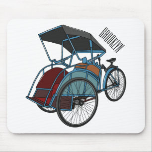 Cycle rickshaw cartoon illustration mouse mat
