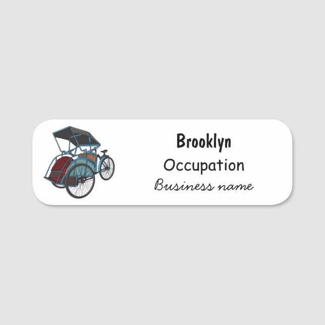 Cycle rickshaw cartoon illustration name tag (Front)