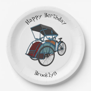 Cycle rickshaw cartoon illustration paper plate