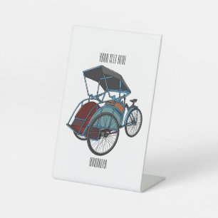 Cycle rickshaw cartoon illustration pedestal sign
