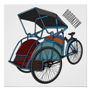 Cycle rickshaw cartoon illustration poster