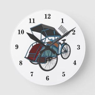 Cycle rickshaw cartoon illustration round clock