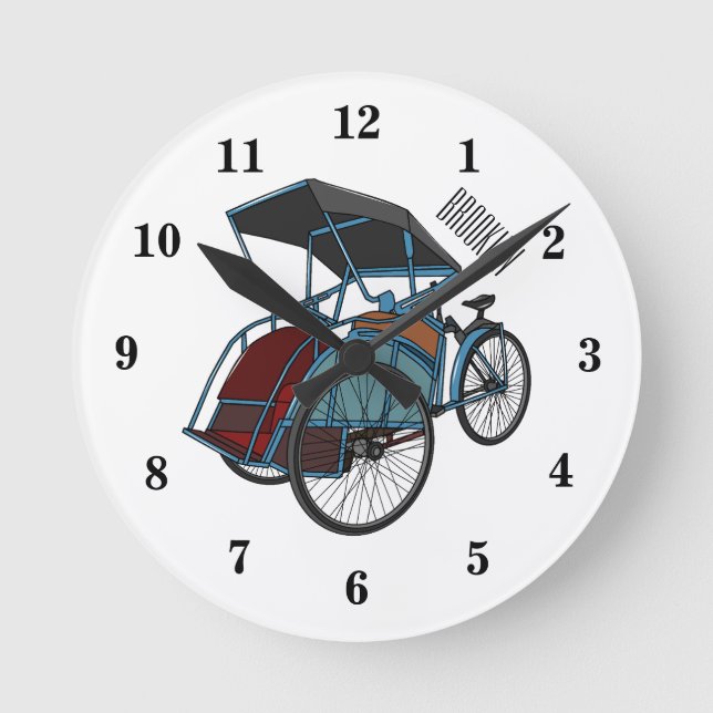 Cycle rickshaw cartoon illustration round clock (Front)