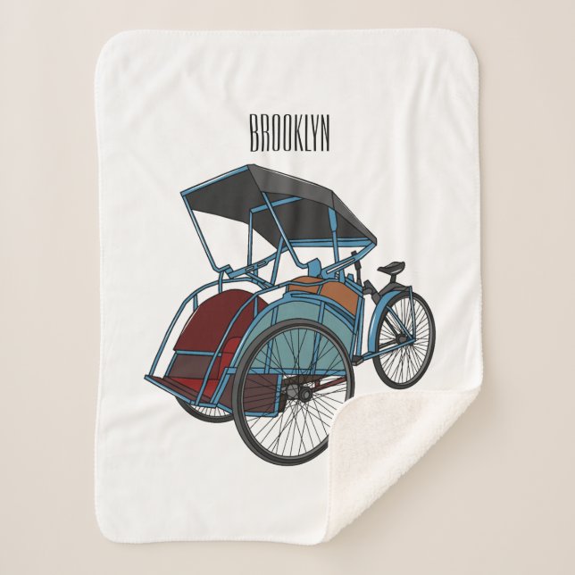 Cycle rickshaw cartoon illustration sherpa blanket (Front)