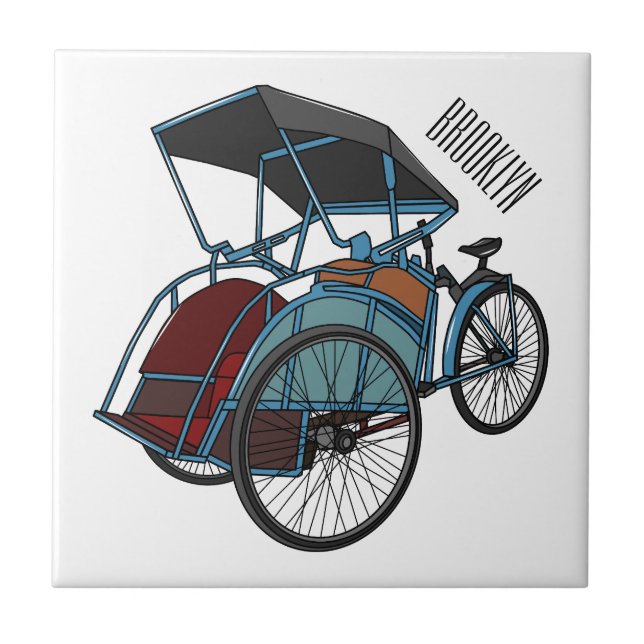 Cycle rickshaw cartoon illustration tile (Front)