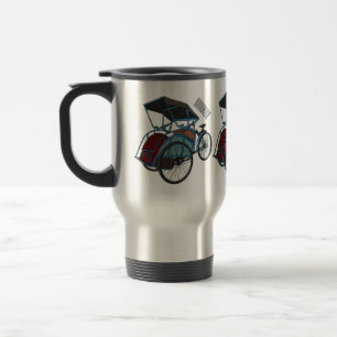 Cycle rickshaw cartoon illustration travel mug