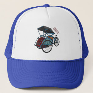 Cycle rickshaw cartoon illustration trucker hat
