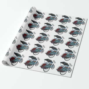 Cycle rickshaw cartoon illustration wrapping paper