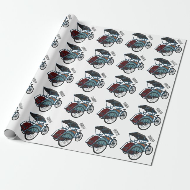 Cycle rickshaw cartoon illustration wrapping paper (Unrolled)