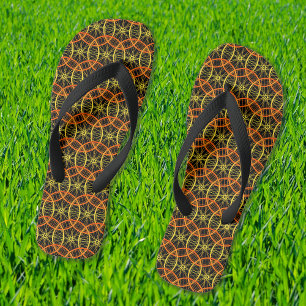 Cycle wheel pattern orange black flip flops