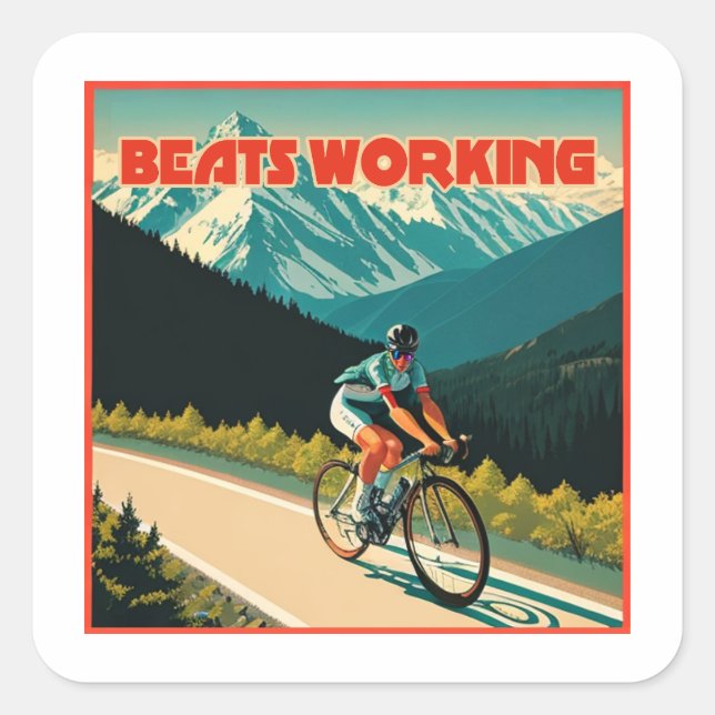 Cycling Beats Working Square Sticker (Front)