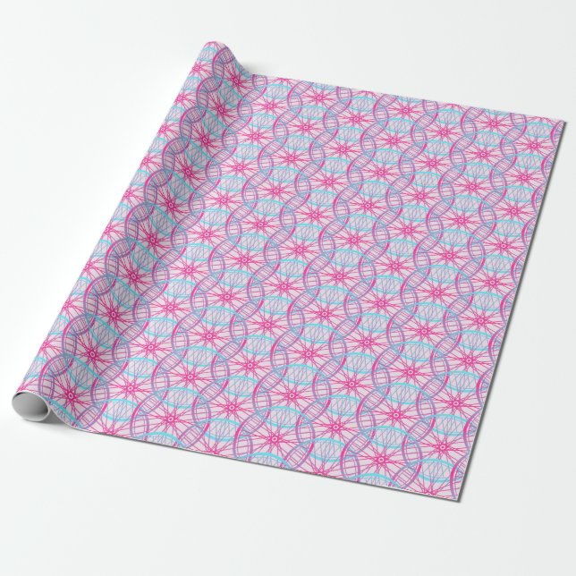 Cycling bicycle wheel pink blue pattern wrapping paper (Unrolled)