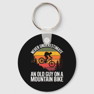 Cycling Bike Never Underestimate Old Guy On A Moun Key Ring