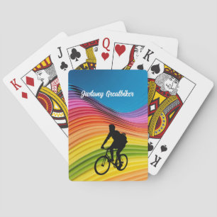 Cycling Biker Silhouette Colourful BG personalise Playing Cards