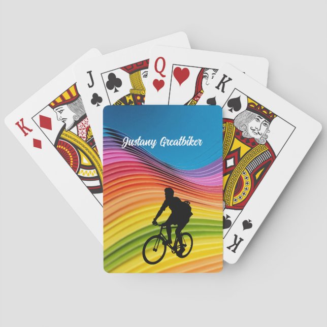Cycling Biker Silhouette Colourful BG personalise Playing Cards (Back)