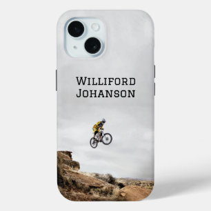 Cycling/Biking mountain biker on trail Personalise iPhone 15 Case