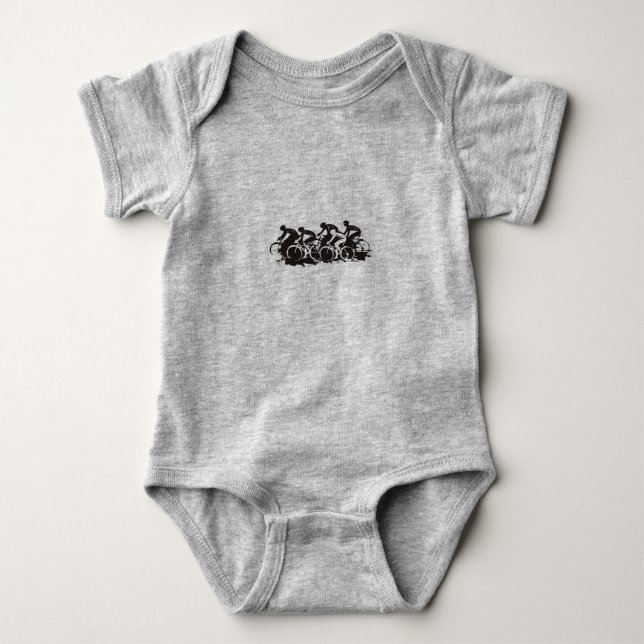 Cycling black drawing baby bodysuit (Front)